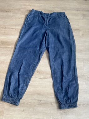 Talbots Soft Chambray Denim Jogger Elastic Ankles Pockets Sz S